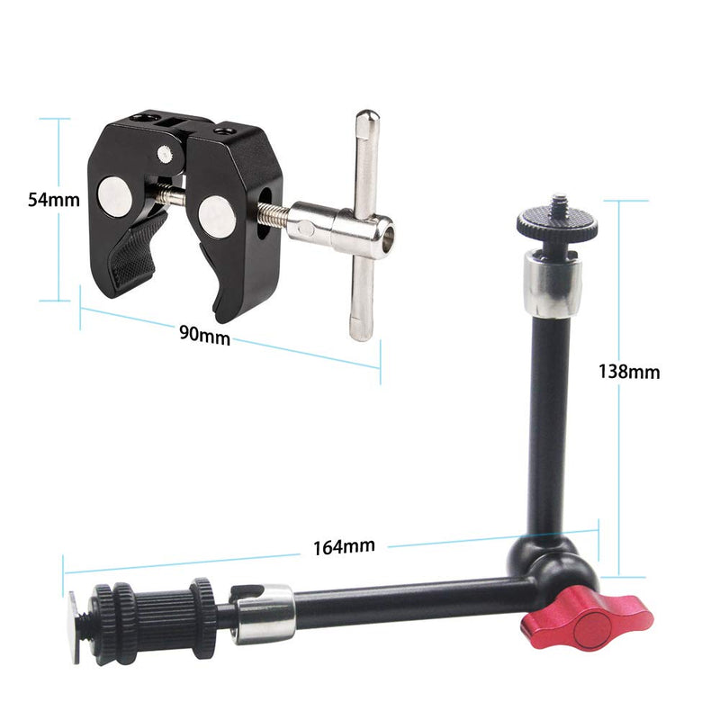 Hemmotop Magic Arm 11 Inch with Super Clamp Articulating Friction Arms for GoPro iPhone LCD Monitor Clamp Holder Mounts Kit Adjustable Black Red