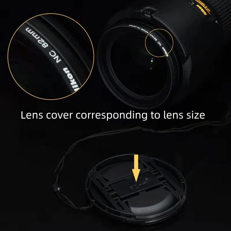 waka Unique Design Lens Cap Bundle, 3 Pcs 72mm Center Pinch Lens Cap and Cap Keeper Leash for Canon Nikon Sony DSLR Camera + Microfiber Cleaning Cloth (67mm, Black) 67mm