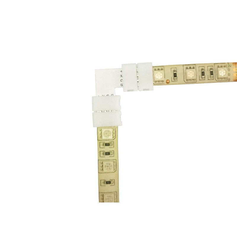LitaElek 10pcs RGB 5050 LED Strip Corner Connector 10mm 4 pin RGB LED Tape L-Shape Connector Splitter LED Ribbon Right Angle Connector L Connector Adapter for SMD 5050 RGB LED Strip, White Rgb 5050 Led Corner Connector 02
