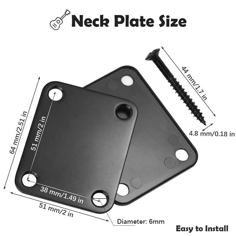 4 Holes Guitar Neck Plate Standard with Screws Compatible with Strat Tele Style Electric Guitar Jazz Bass Parts Replacement (Black) Black