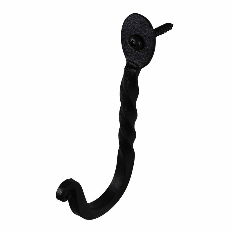 Renovators Supply Black Wrought Iron Twisted Hooks 4.5 Inches Wall Mount Hanger Hooks for Hanging Coat, Robe, Keys, Towel, Hat, Cloths Or Jewellery Powder Coat Finish Includes Mounting Hardware