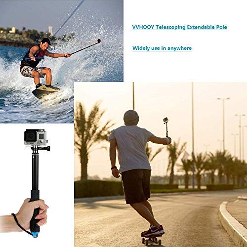VVHOOY Waterproof Selfie Stick Extendable 11.25-37inch Handheld Aluminum Telescopic Pole Monopod Compatible with Gopro Hero 8 7 6,AKASO EK7000,Brave 4,V50,Crosstour,Victure,Campark ACT74 Action Camera