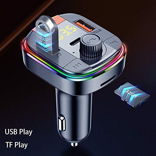 Letide Bluetooth FM Transmitter for Car, BT5.0 and QC3.0 Wireless Bluetooth FM Audio Adapter Music Player Car Kit with LED Backlit SD Card Slot, Supports USB Flash Drive with Cable