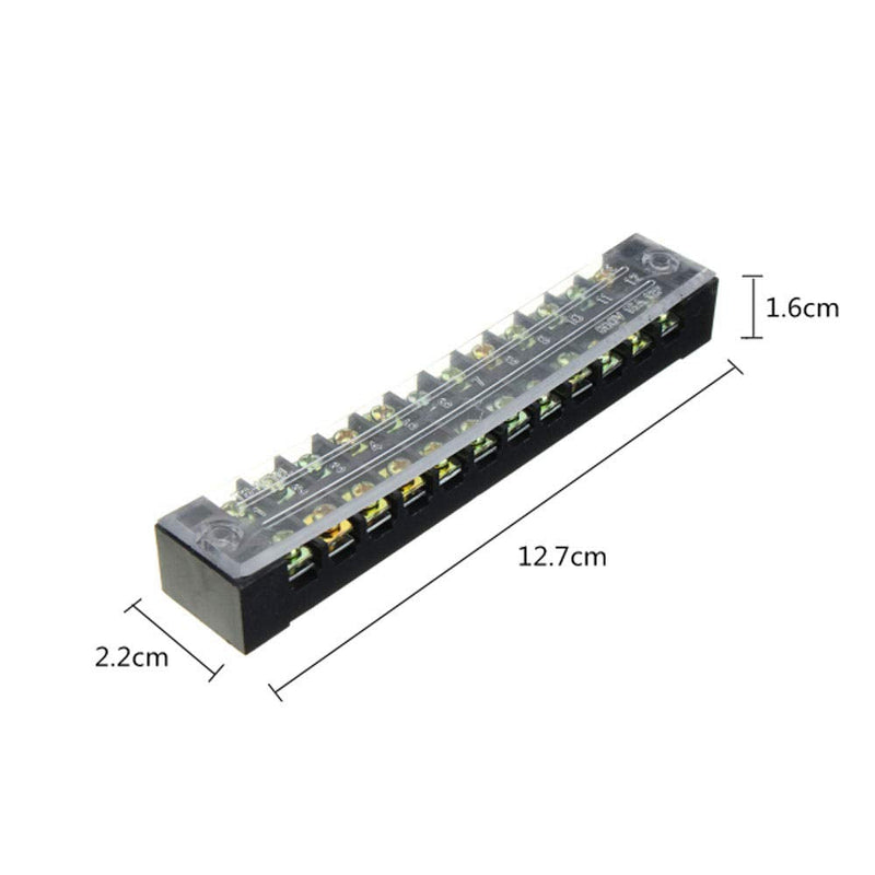 Summer-Home 5Pcs 15A 600V 12 Position Covered Dual Row Screw Terminal Barrier Strip Block Connector Bar