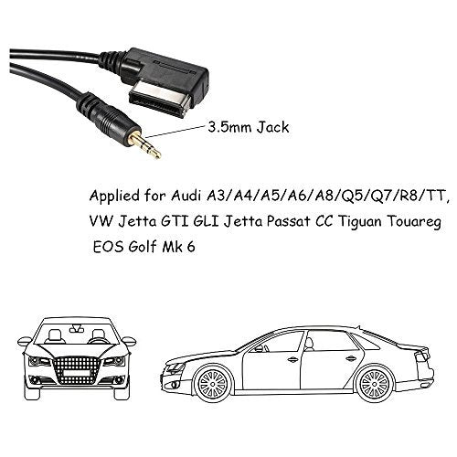 TurnRaise Portable Music Interface AMI MMI AUX Adapter Cable 3.5mm Jack Aux-in MP3 Cable for Audi A3/A4/A5/A6/A8/Q5/Q7/R8/TT,VW Jetta GTI GLI Jetta Passat CC Tiguan Touareg EOS Golf Mk 6 - 2M