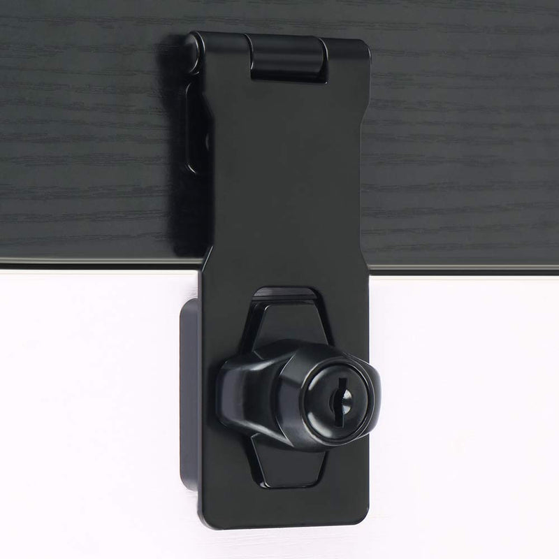Alise 4-Inch Clasp Keyed Hasp Latch Lock Safety Gate Latches,Without Padlock,Black 4 Inch Black