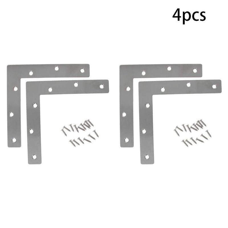 MroMax 4PCS L-Shaped Right Angle Bracket (L x W) Stainless Steel Right Angle Bracket Fastener Silver PCS