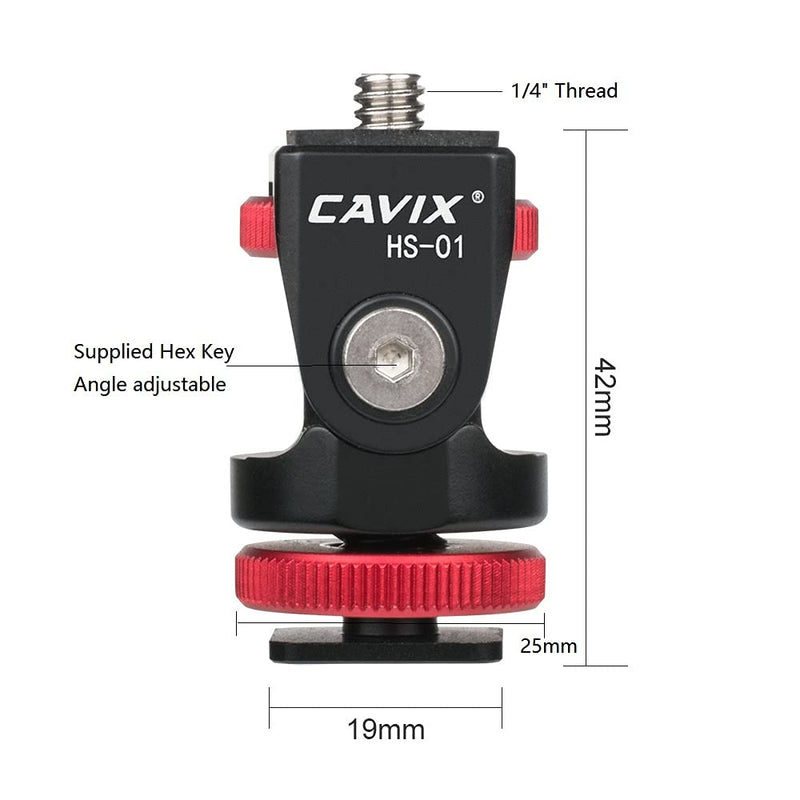 CAVIX Camera Mini Hot Shoe Mount Adapter Tripod Head with 1/4" Screw for DSLR Camera, Microphone, LED Ring Light Photo Studio Photography Video Fill Light Compatible for Canon Nikon Sony Cameras HS-01