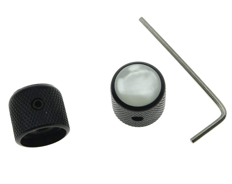 KAISH 2pcs Black Tele Telecaster White Pearl Top Guitar Dome Knobs Set Screw Bass Knob