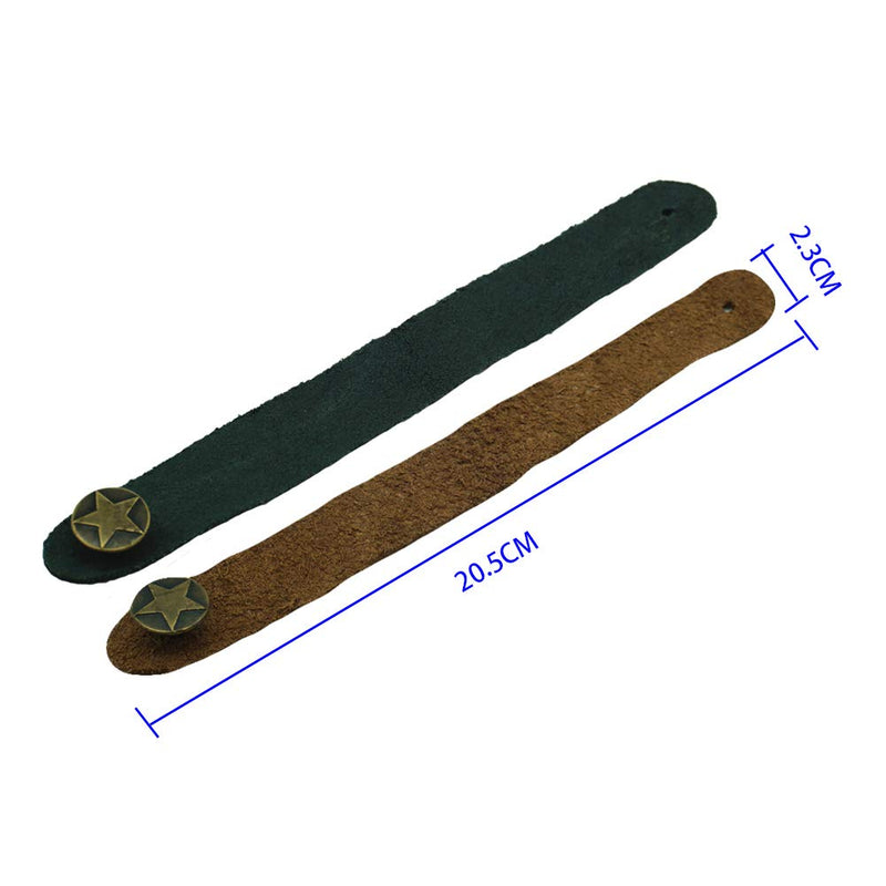 2PCS Guitar Leather Head-stock Tie Strap Hook with Retro Metal Button Accessories for Acoustic/Electric Guitars and Ukulele (Brown + Black) Brown + Black
