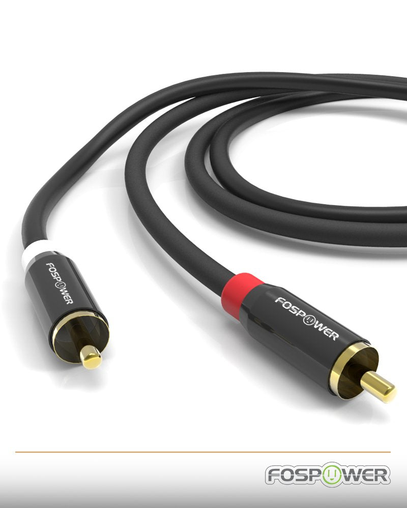 FosPower (3 Feet) 2 RCA M/M Stereo Audio Cable [24K Gold Plated | Copper Core] 2RCA Male to 2RCA Male [Left/Right] Premium Sound Quality Plug 3 Feet