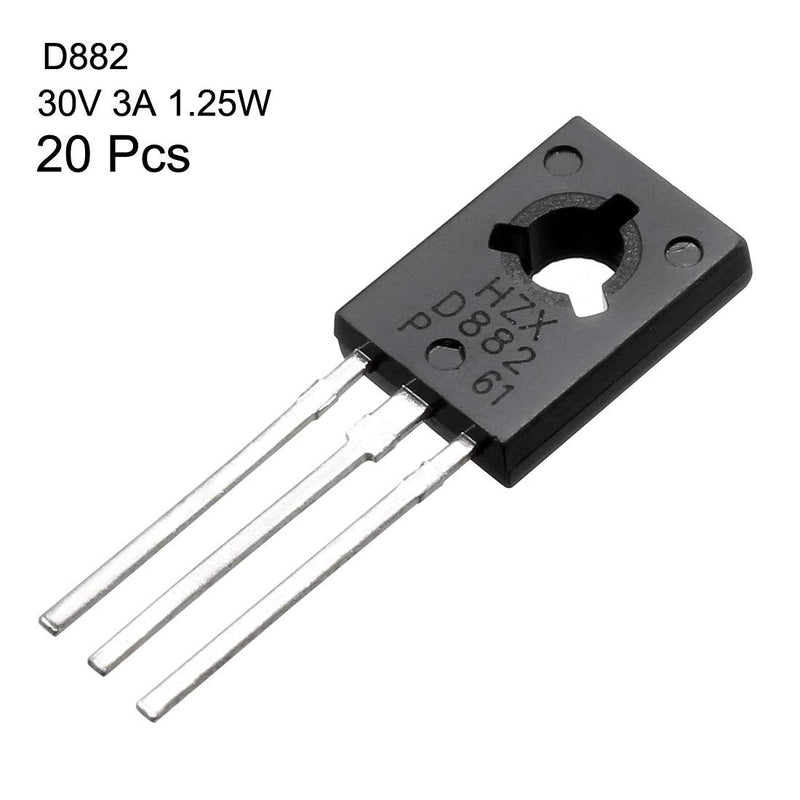 uxcell 20 Pcs D882 Transistor 3A TO-126 NPN 3 Pins PCB Through Hole Bipolar Transistor 30V 3A 1.25W