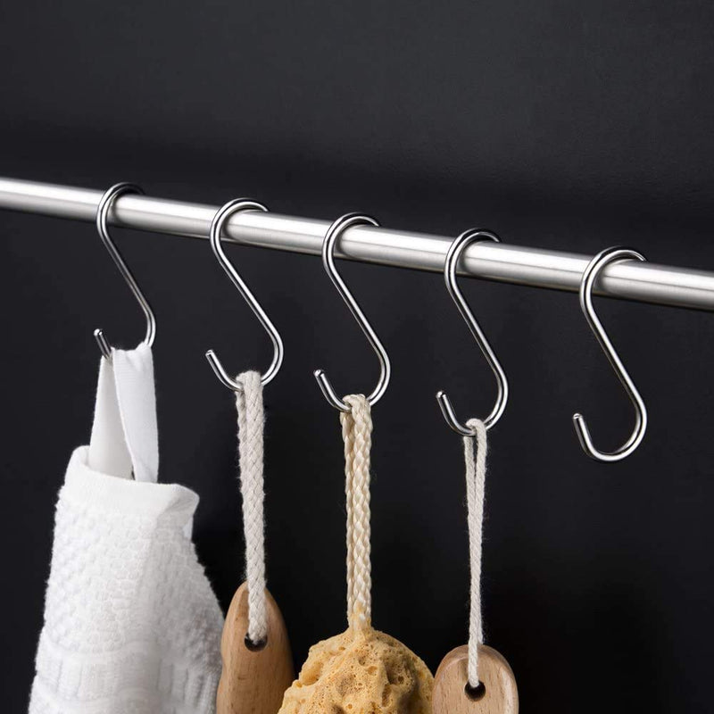10Pack S Shaped Hooks Solid Hanging Hooks 304 Stainless Steel Hooks Pan Pot Holder Rack Metal Hooks Closet Plants Hooks Heavy Duty S Hook for Kitchenware,Utensils,Bags,Towels,Cups,Spoons(3inch)