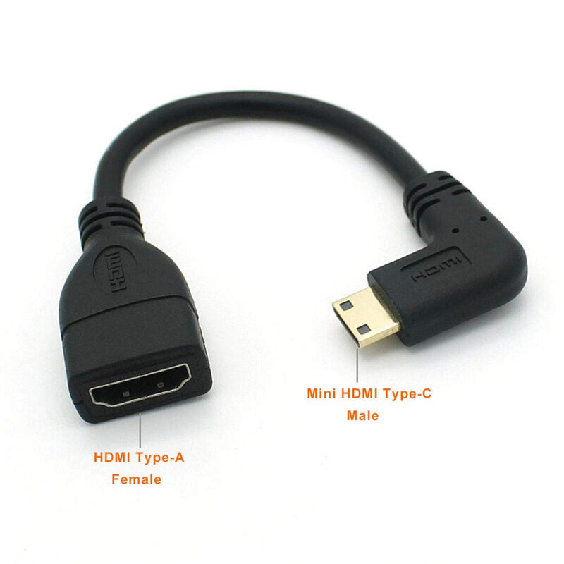15CM High Speed 90 Degree Mini HDMI Right-Toward Male to HDMI Female Cable Adapter Connector Support 1080P Full HD, 3D (0.15m, Right Angle) 0.15m