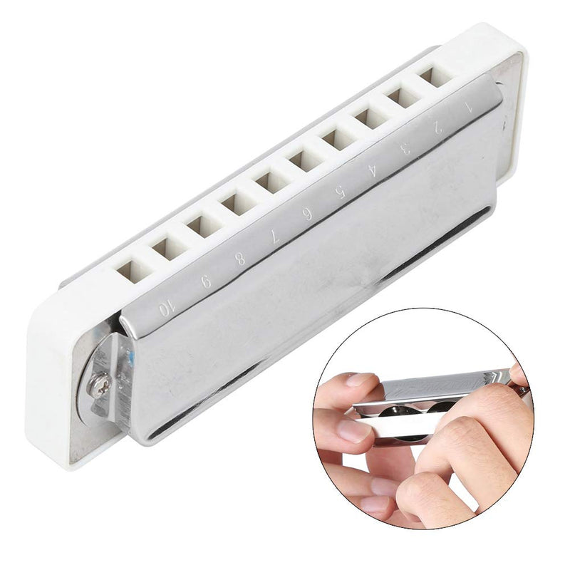 Harmonica Key of Db 10 Holes Blues Harmonica Mouth Organ for Professional Player, Beginner, Students, Kids (White) White