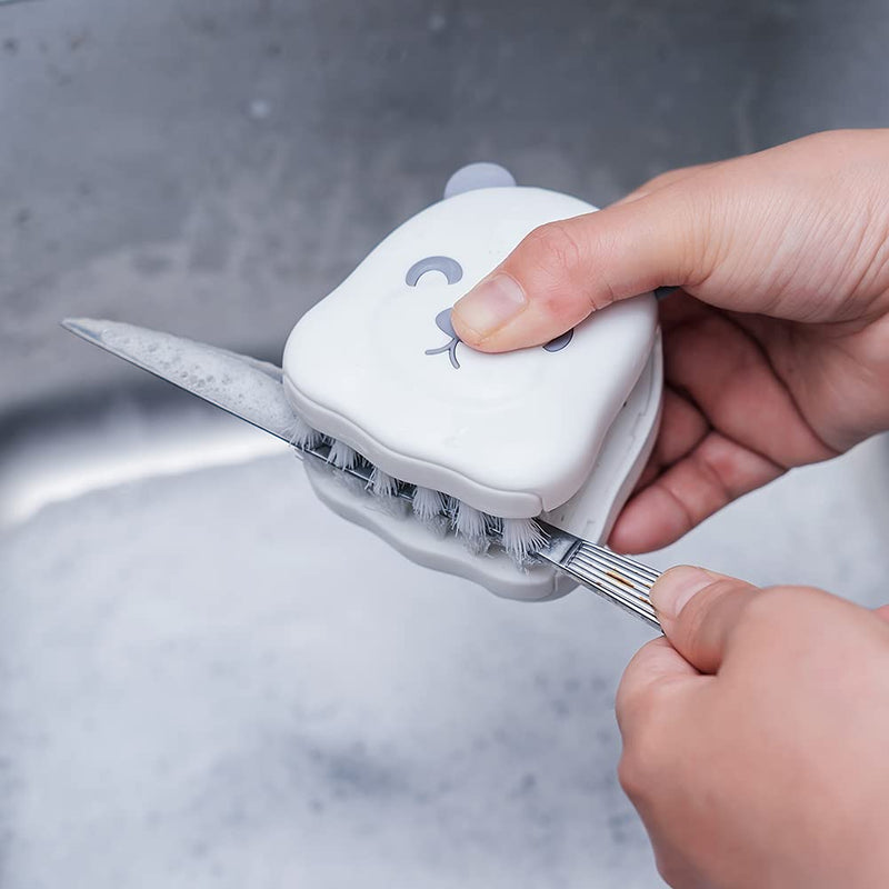 CQT BladeBrush Knife and Cutlery Cleaner Brush Bristle Scrub Kitchen Washing Non-Slip ,B002-1 Changeable Scrub Head and Scouring Pad (White) White