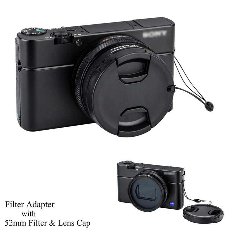 Filter Adapter JJC Lens Ring Adapter Fits for Sony RX100 VI 52mm with Filter Lens Cap & Lens Cap Keeper