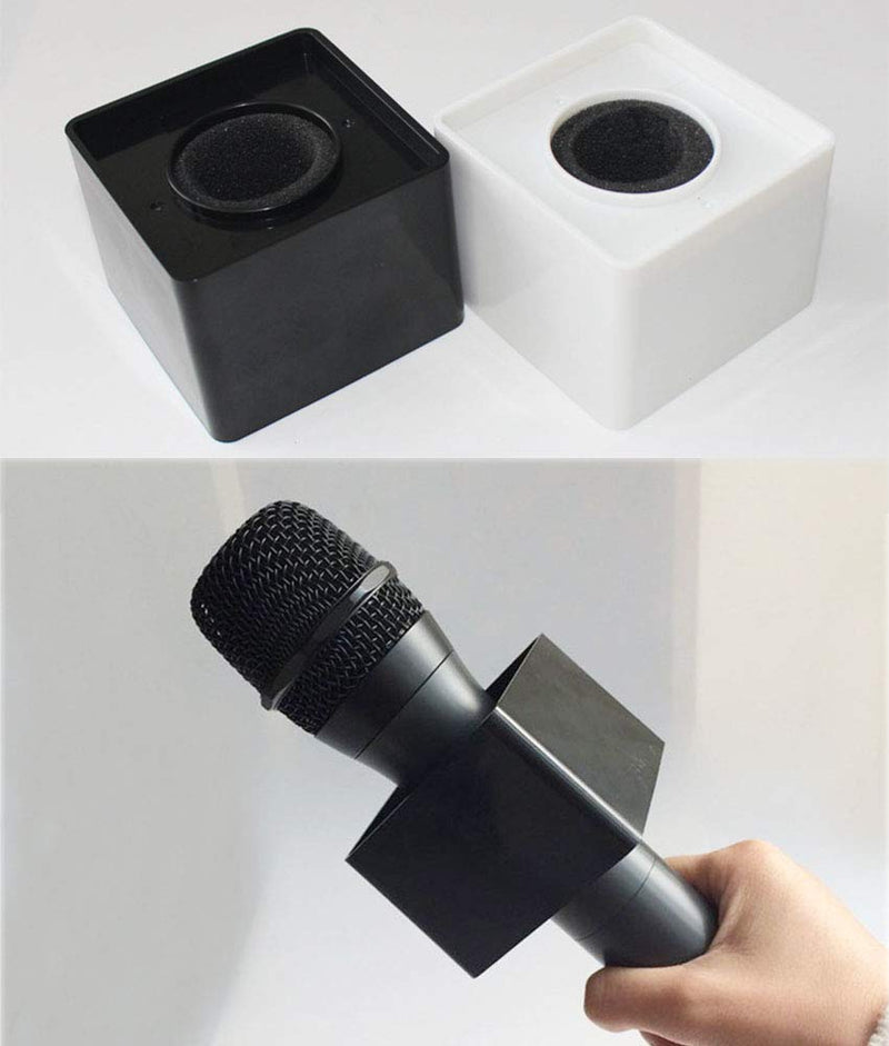 [AUSTRALIA] - AnFun 2 Pieces Portable Square Cube Shaped Interview Mic Microphone Flag Station Logo Superior ABS Material, Black and White 