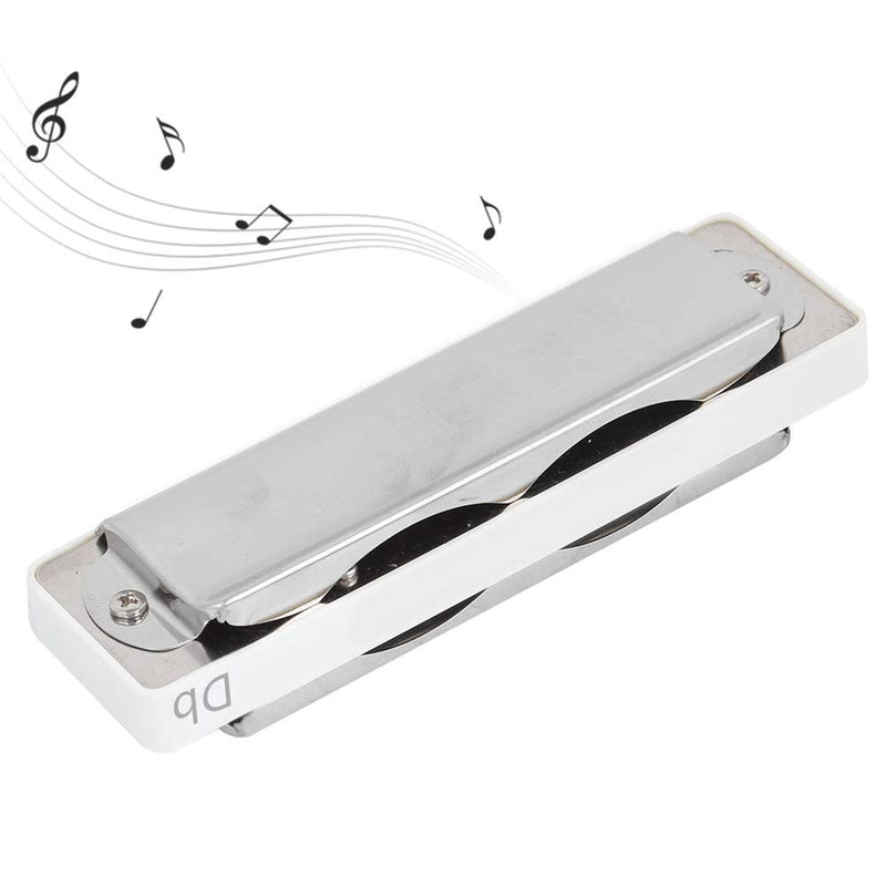 Blues Harmonica 10 Holes,Mouthorgan Db Key ABS Resin Stainless Steel Bright And Transparent Color Professional Beginner Wind Instrument(white) white