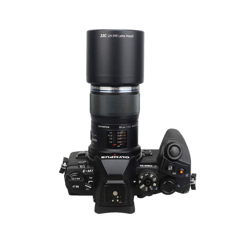 JJC Reversible Lens Hood Shade Tube for Olympus M.ZUIKO Digital ED 60mm f2.8 Macro Lens Replaces Olympus LH-49 Lens Hood