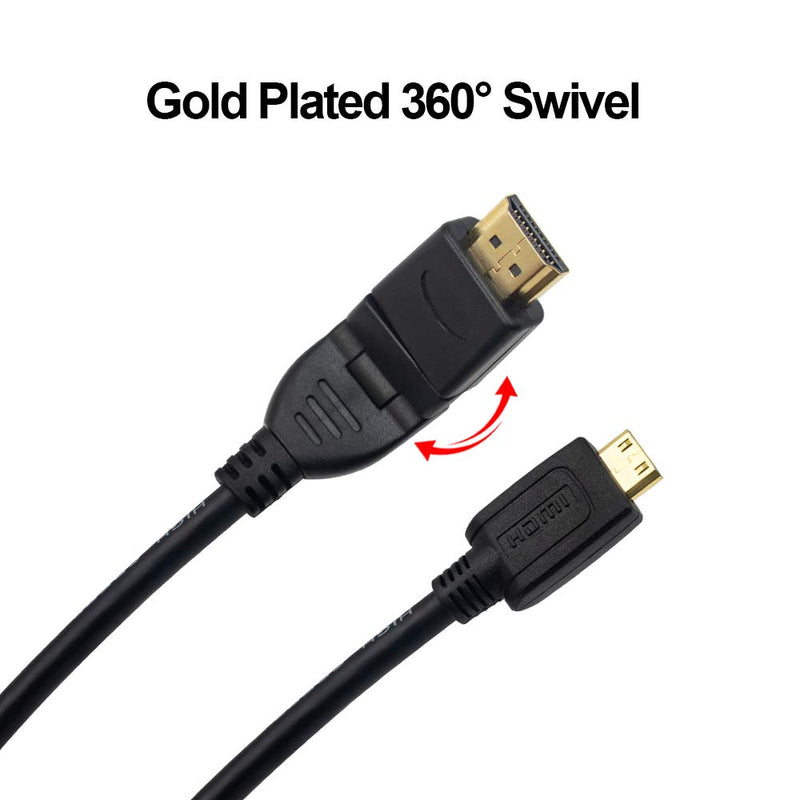 Mini-HDMI to HDMI Cable 5ft, Poyiccot 90Degree 180 Degree 270Degree 360Degree Swivel Rotating HDMI to Mini HDMI Cable Mini HDMI to HDMI