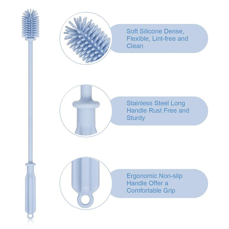 ReHaffe Silicone Bottle Brush, Silicone Bottle Cleaner,12.5" Silicone Bottle Cleaning Brush for Narrow Neck Bottles,Hydro Flask, Vacuum Bottle, Glassware Blue 12.5"