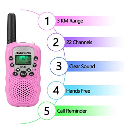 Kids Walkie Talkies BF-T3 Mini 2 Way Radios for Boys Girls 22 Channels FRS UHF 462-467MHz Frequency - 1 Pair Pink