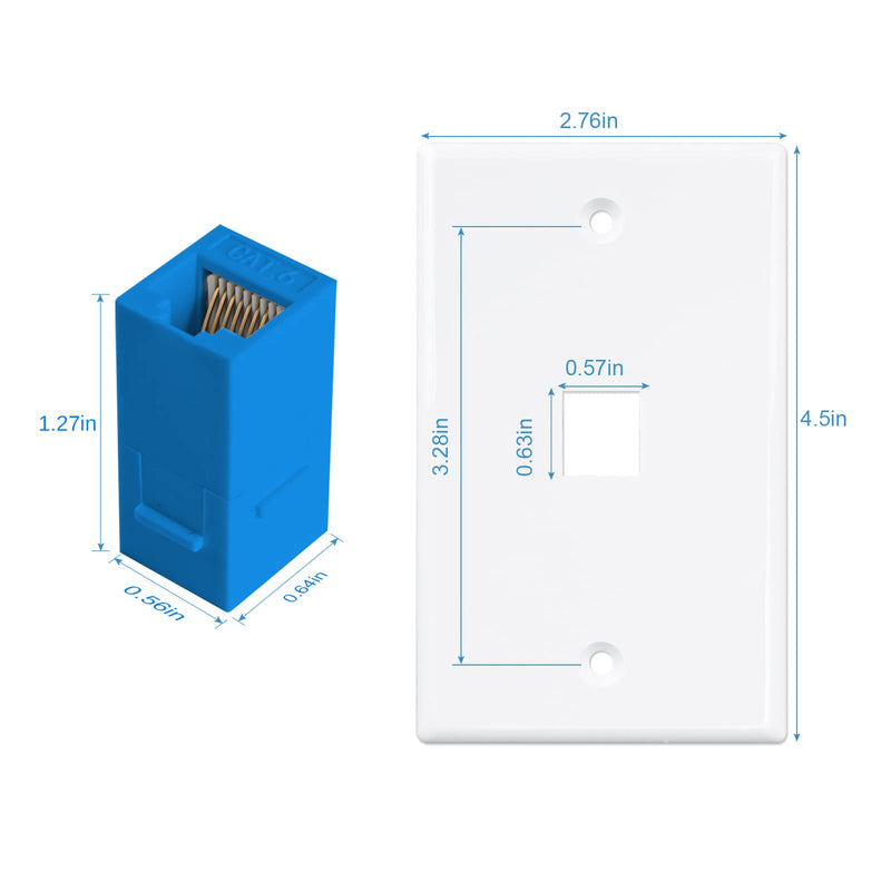 Iwillink (4-Pack) 1-Port Ethernet Wall Plate, Keystone Jack Wall Plate with RJ45 Keystone Inline Coupler insert, Female to Female Cat6 Keystone Jack Wall Plate, Blue 4 Pack 1-Port