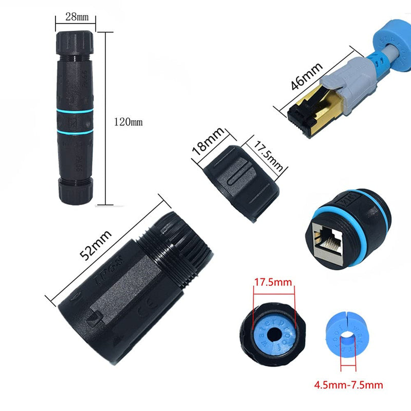 [AUSTRALIA] - AUSGLEIFEN 5PCS RJ45 Waterproof Connector IP68 Waterproof Shielded (STP) Cat5/5e/6 Ethernet LAN Cable Connector Network Cable Double Head Outdoor LAN Coupler Adapter 