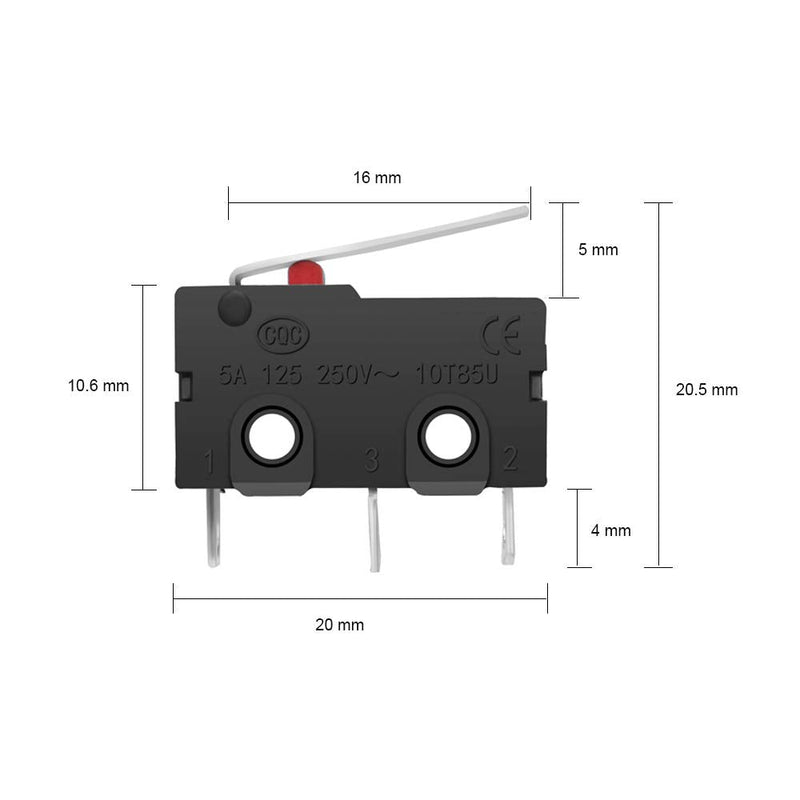 MUZHI SPDT 1NO 1NC Hinge Lever Momentary Push Button Micro Limit Switch AC 5A 125V 250V 3 Pins 12 Pcs 4
