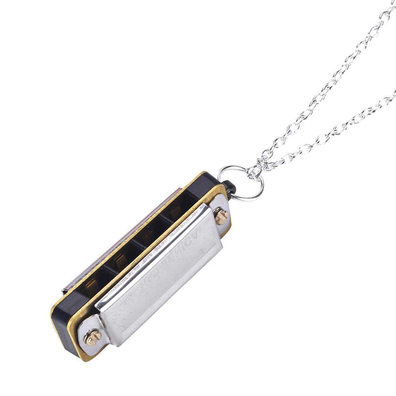 Bnineteenteam Mini Harmonica Necklace,Portable 4 Hole 8 Tone Necklace Music Instrument Musical Necklace Toy silver