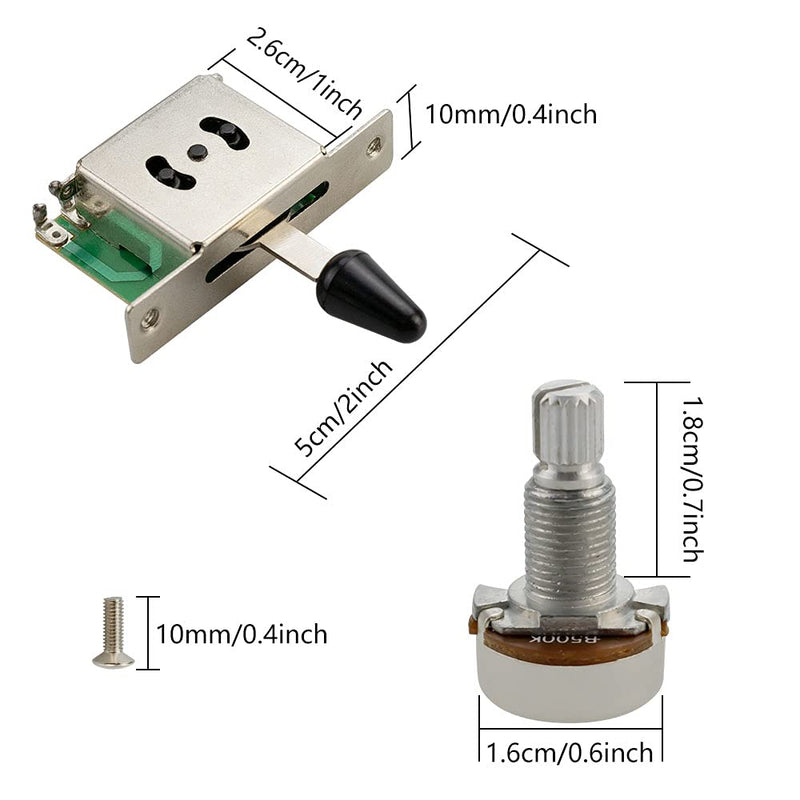 QUCUMER Guitar Wiring Harness Set, 3 Way Toggle Switch Guitar 500 K Wiring Harness Kit Guitar Wiring Kit with 1 Volume x 2 Tone Control Knob for Dual Humbucker Gibson Les Pual Style Guitar