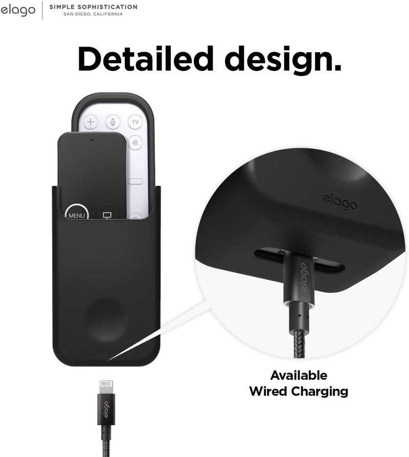 elago Universal Remote Holder Mount Compatible with Apple TV Remote and All Other Remote Controls - Reusable Gel Pad or Screw Mounting Options, Available Wired Charging [ Medium ] [Black] Black