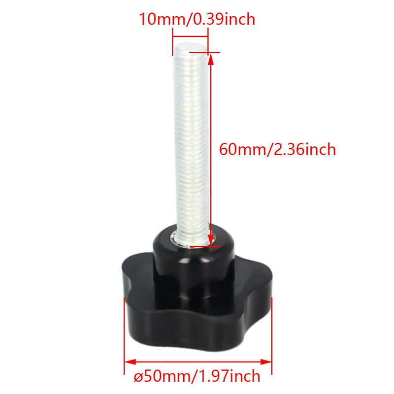 Othmro Black 10mm(M10) x 50mm Thread Replacement Star Hand Knob Tightening Screws 4Pcs M10x60