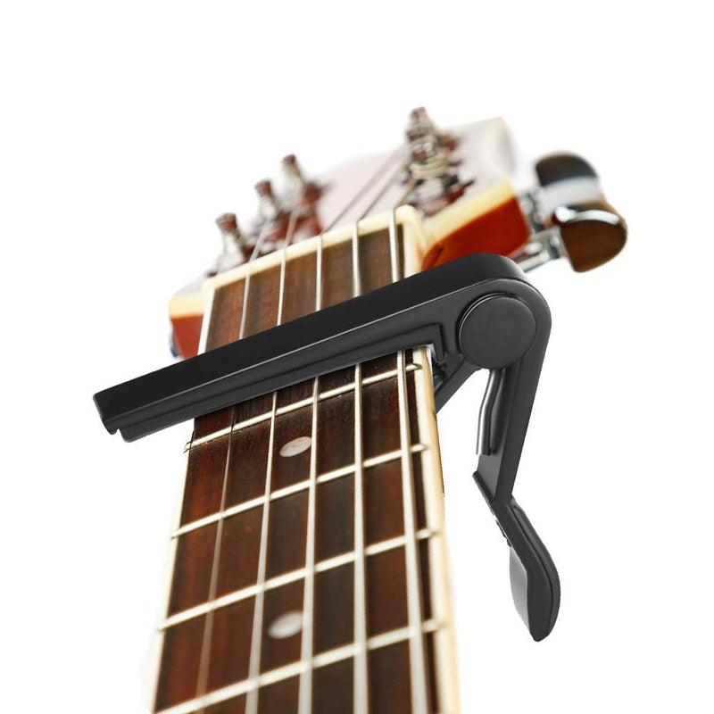 Guitar Capo, Haneye Guitar Capo for 6 String Acoustic and Electric Guitars, Bass, Ukulele, Guitars and Bass Black Guitar Capo Accessories with 6 Pcs Guitar Picks