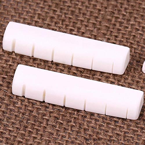 2 Sets 4pcs 6 String Acoustic Guitar Bone Bridge Saddle and Nut Made of Real Bone (Ivory)