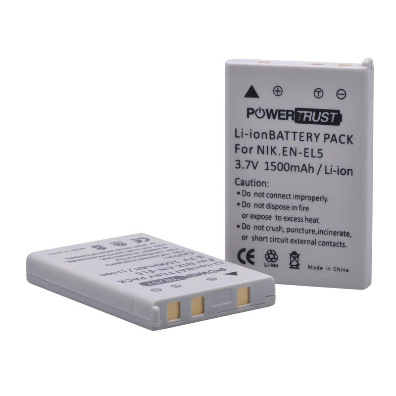 PowerTrust 3X EN-EL5 EL5 Battery and Fast Charger Kits for Nikon ENEL5 CoolPix 3700, 4200, 5200, 5900, 7900, P3, P4, P80, P90, P100, P500, P510, P520, P530, P5000, P5100, P6000, S10 Digital Camera