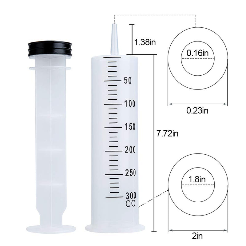 2 Sets 300ml Large Syringes with 70cm Tubes, Sterile and Individual Sealed, Plastic Garden Syringe for Liquid, lip Gloss, Paint, Epoxy Resin, Oil, Watering Plants, Refilling