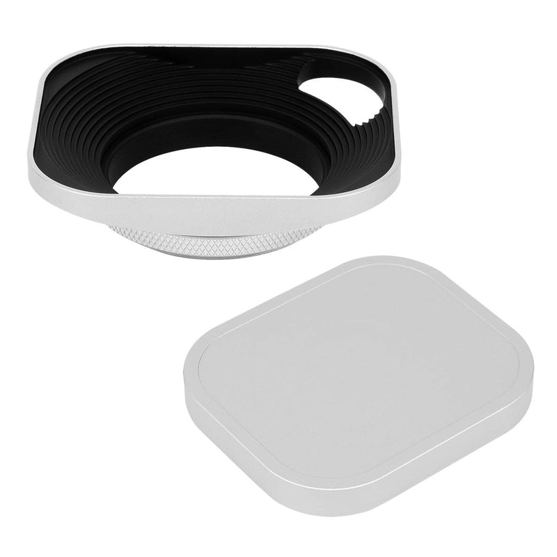 Haoge LH-S43P 43mm Square Metal Screw-in Lens Hood Hollow Out Designed with Cap for Leica Rangefinder Camera with 43mm E43 Filter Thread Lens Silver