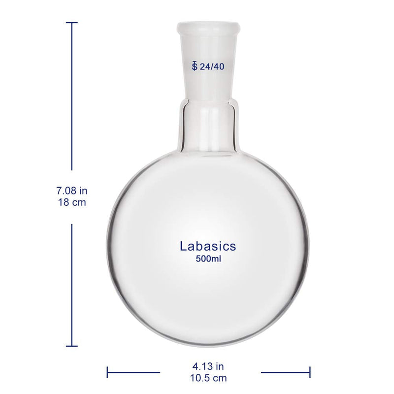Labasics Glass 500ml Single Neck One Neck Round Bottom Flask RBF, with 24/40 Standard Taper Outer Joint, 500ml 500 ml