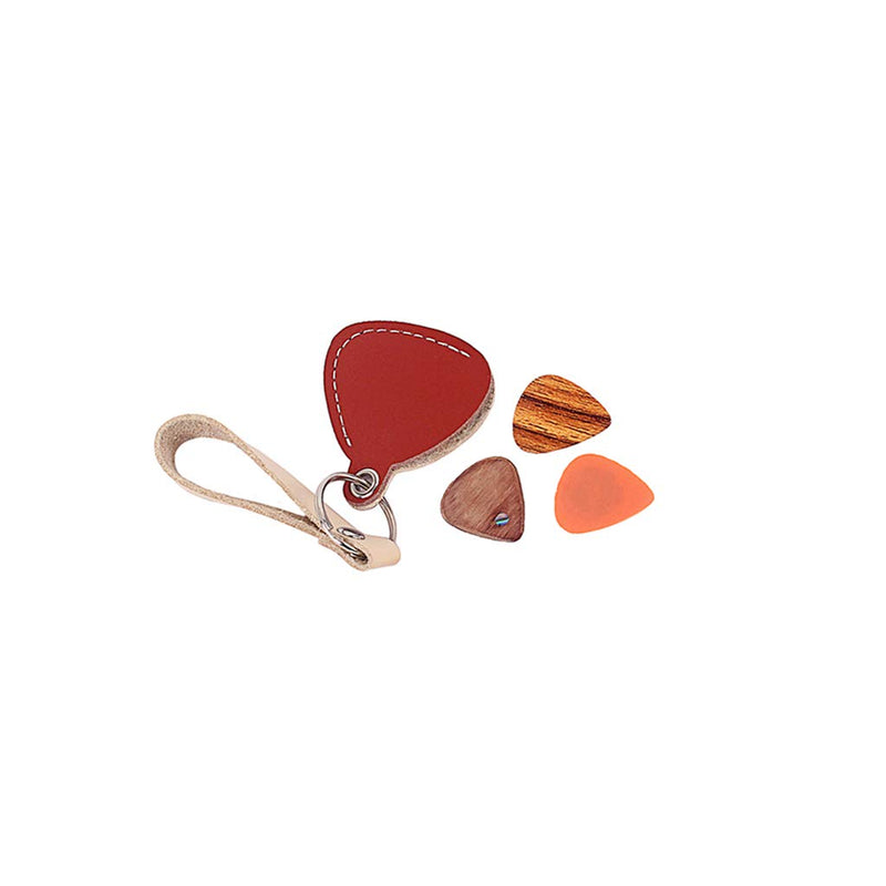 Alnicov Guitar Plectrum Pick Holder Cow Leather Case Keyring Key Ring Chain With 3Pcs Pick