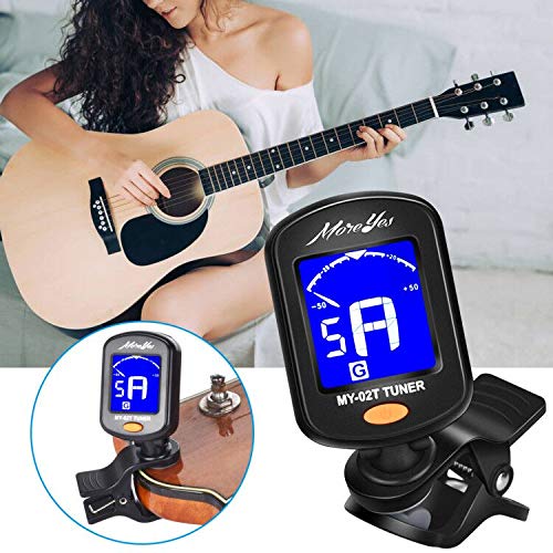 MOREYES Guitar Tuner with 360° Rotate for Guitar, Violin, Chromatic, Ukulele, Bass Easy to Read with LCD Display