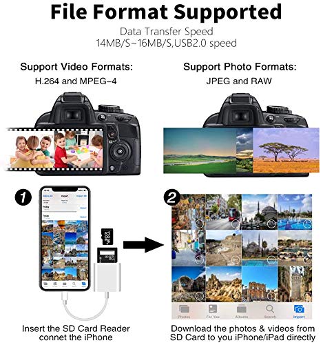 2 in 1 Lightning to SD Card Reader for iPhone, [Apple MFi Certified] Dual Slot Micro SD TF Memory Card Reader Adapter, Trail Game Camera SD Card Viewer, Quickly Transfer Photos Videos Plug and Play