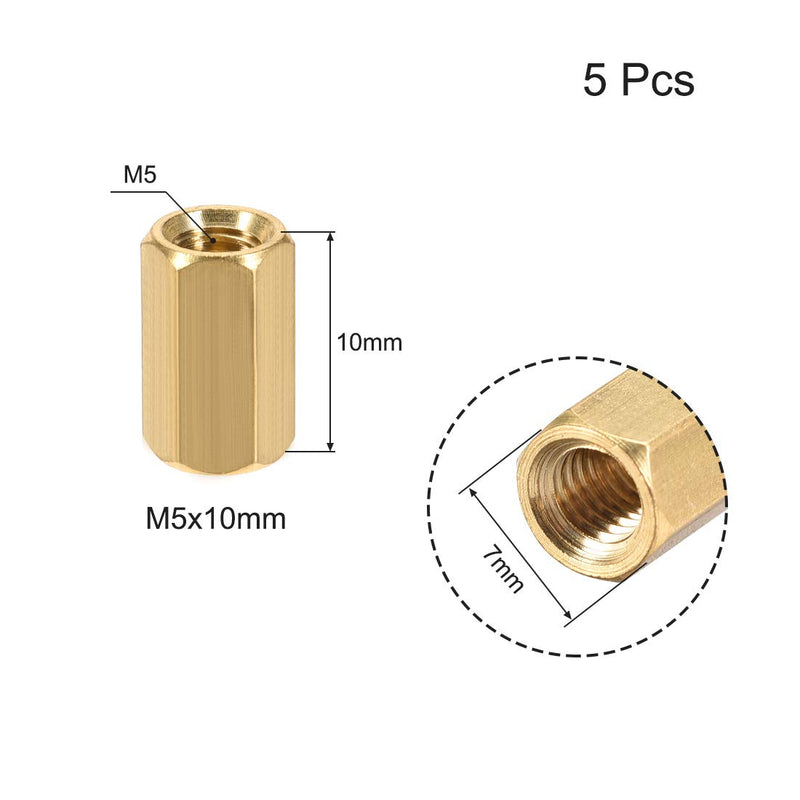 uxcell M5x10mm Female-Female Hex Brass PCB Motherboard Spacer Standoff for FPV Drone Quadcopter, Computer & Circuit Board 5pcs