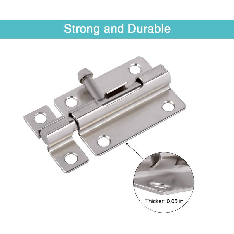 Door Security Slide Latch Lock, 3 inch Barrel Bolt with Solid Heavy Duty Steel to Keep You Safe and Private, Brushed Nickle Finish Door Latch Sliding Lock with 12 Screws (Silver- 2 Pack) Silver- 2 Pack
