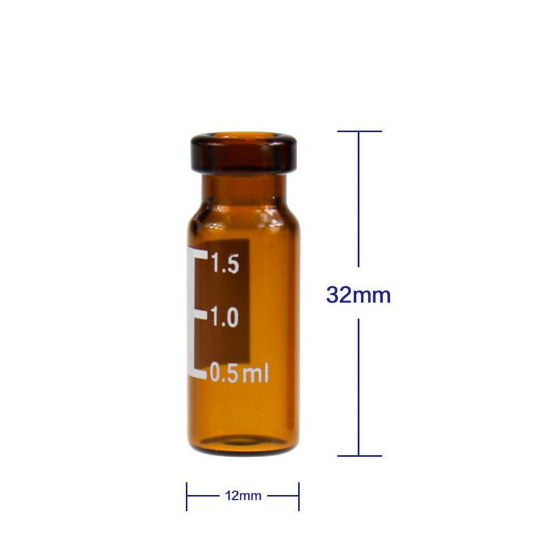 ALWSCI Amber Glass Flat Base Vial, 11mm Wide Opening Crimp Top Vial, 2mL, 12mm x32mm, Pack of 100 Amber BorosiliGlass with Graduation