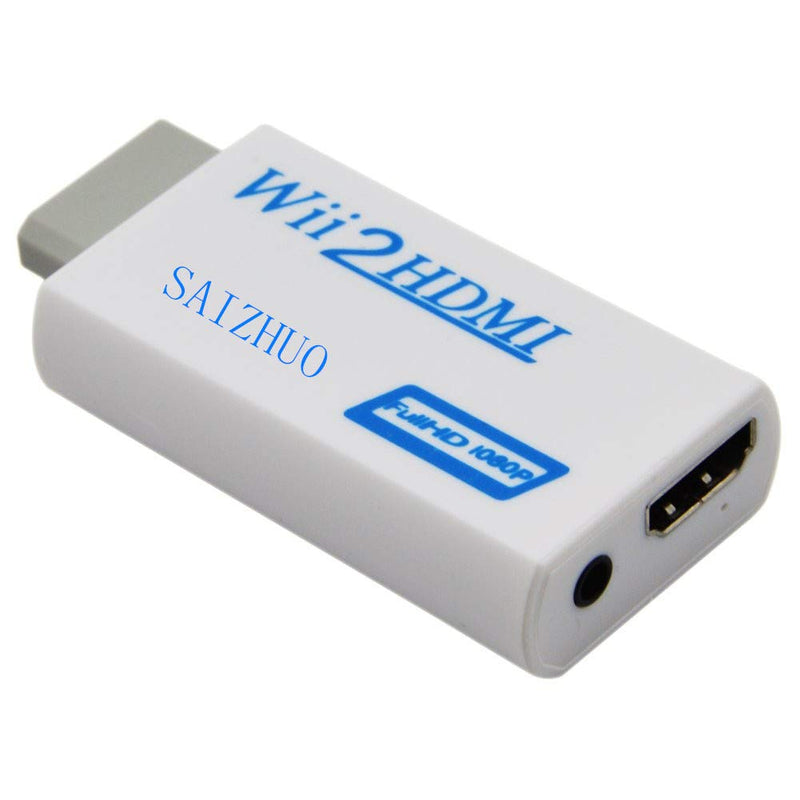 SAIZHUO Wii to HDMI Converter with 5ft High Speed HDMI Cable Wii2HDMI Adapter Output Video&Audio with 3.5mm Jack Audio, Support All Wii Display Modes 480P,480I,NTSC, Compatible with Full HD Devices