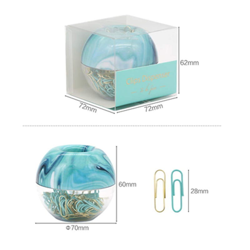 MEI YI TIAN 100pcs Gold Mint Green Paper Clips Medium Ocean Blue Paperclips Holder Built-in Magnetic Ring Dispenser for Desk Organizer Accessories Gift (Blue)