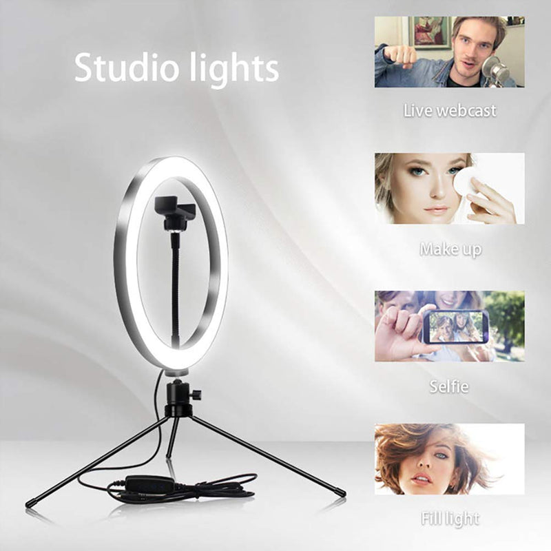 10”LED Selfie Ring Light/Desktop Led Camera Ring Light/Circle LED Light for Live Stream/Makeup/Photography/YouTube Video/Video conferencing/Video Recording, with 3 Lighting Colors and 10 Brightness