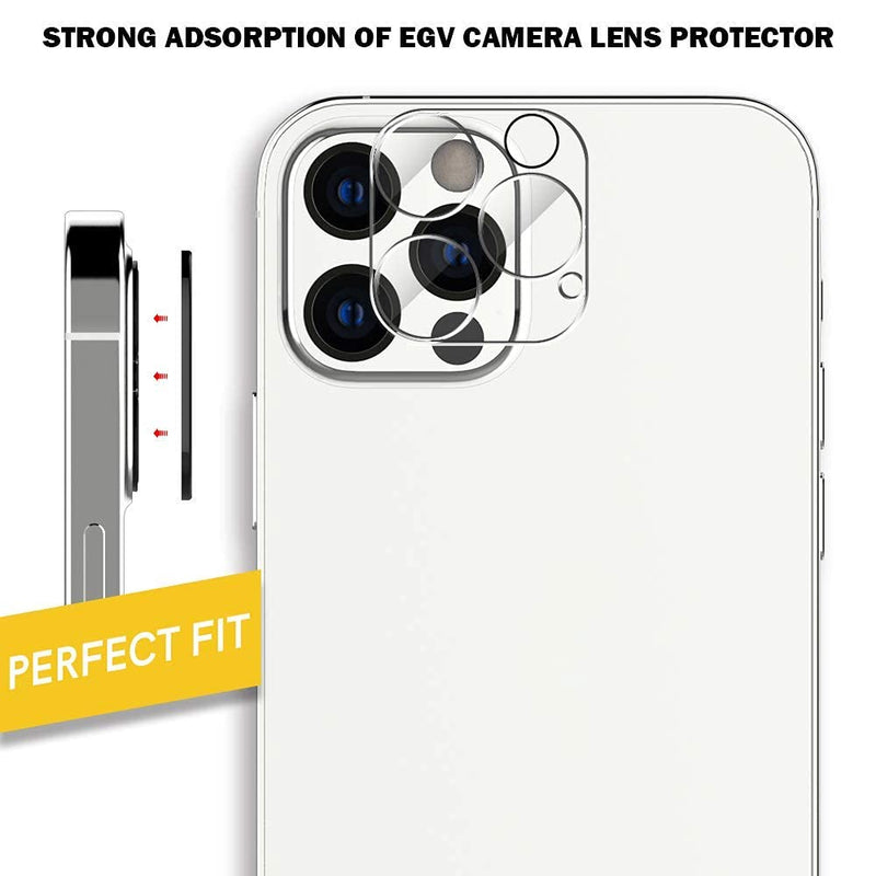 [3+3] EGV Compatible with iPhone 12 Pro Max 5G 6.7-inch, 3 Pack Screen Protector & 3 Pack Camera Lens Protector [9H Hardness Tempered Glass] Case Friendly [Easy Installation Tray] HD Clear Picture 6.7 inch